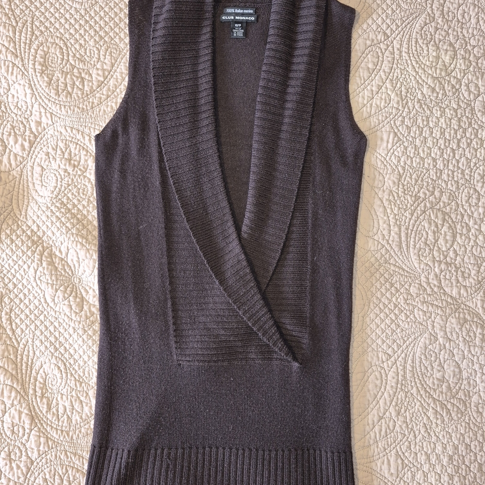 Club Monaco Women's Sleeveless Knit Sweater Vest - Dark Brown